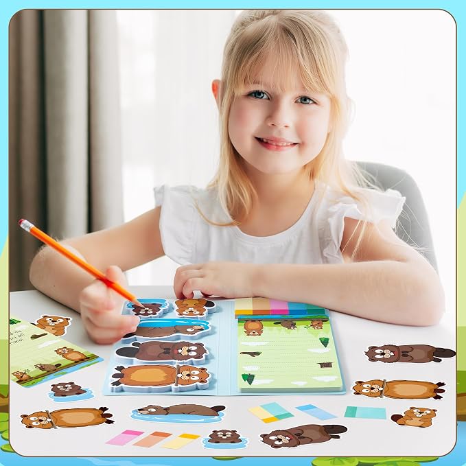 B1ykin Cute Sticky Notes Set - I Just Really Like Beaver Self-Stick Notes Pad, 550 Sheets Writing Memo Pages Sticky Notepad for Teacher Appreciation Gifts, School Office Supplies (Beaver)