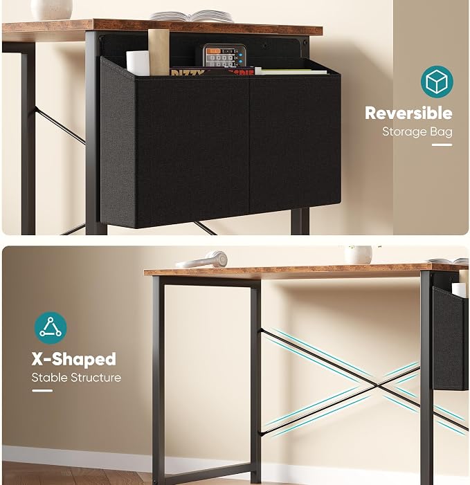 OLIXIS Small Computer Desk, 31 Inch Home Office Desks, Writing Study Craft Work Gaming Table, Computer Workstation for Bedroom Small Spaces with Storage Bag and Headphone Hook, Rustic Brown