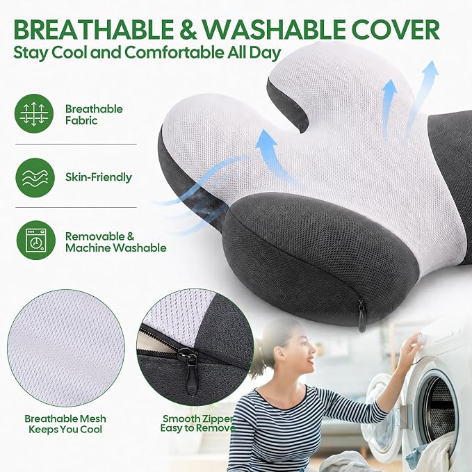 Full Back Support Pillow for Office Chair, 3-Zone Memory Foam | Large 3-zone memory foam backrest with breathable washable cover and adjustable strap for office chairs and wheelchairs