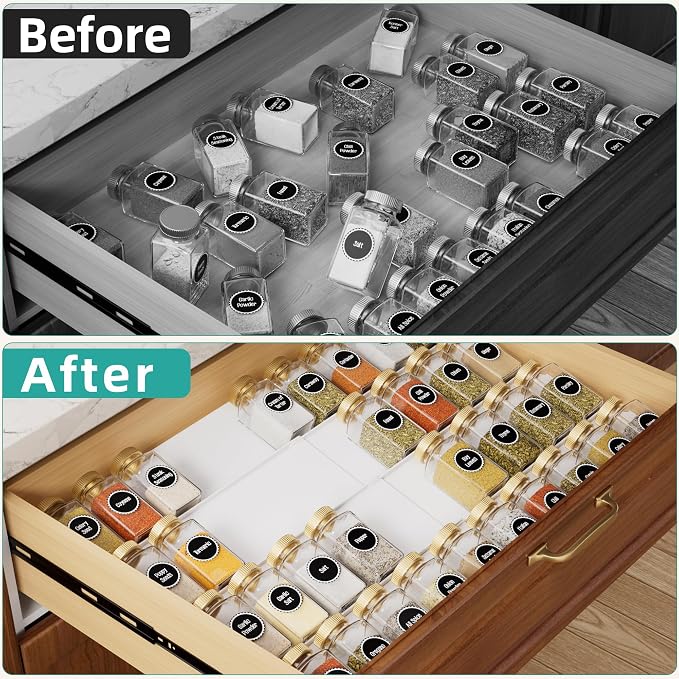 MIUKAA White Spice Drawer Organizer, 4 Tier - 8 Pack Seasoning Organizer for Drawer, Expandable From 13" to 26" Kitchen Drawer Spice Rack (Jars not Included)
