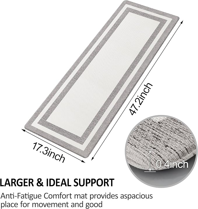 White Kitchen Mat Cushioned Anti-Fatigue Non-Skid Waterproof Rugs Ergonomic Comfort Standing Mat for Kitchen, Floor, Office, Sink, Laundry 17.3"x47.2"