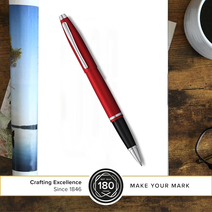 Cross Calais Matte Metallic Crimson Rollerball Pen - High-End Pen for Everyday Use - Professional Desk Essential - Smooth Writing - Durable Construction - Black Ink - Gift Box Included