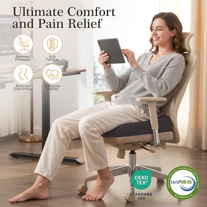 Donut Pillow Seat Cushion for Hemorrhoids & Tailbone Pressure Relief - Memory Foam Office Chair Cushion for Sciatica, Coccyx & Back Pain, Non-Slip Butt Cushions for Long Sitting (Grey)