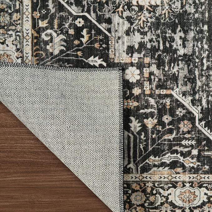 RUUGME Black Washable Entry Rug : 3x4 Rugs for Entryway Kitchen Bathroom Indoor - Soft Stain Resistant Carpets Distressed Floor Decor Mat 3x4 Black