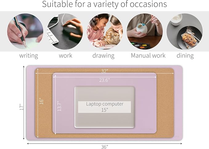 RENMTURE Dual-Sided Large Desk Pad, Faux Leather Natural Cork Mouse pad, Desk Accessories Protector, for Office and Home Work (Dusky Pink, 32"x16")
