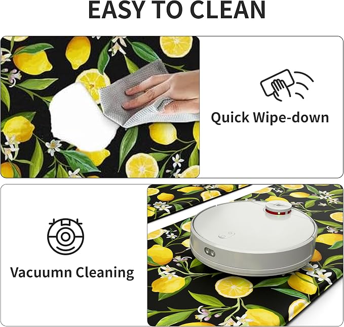 MAYHMYO Lemon Kitchen Decor Mat Set, 2PC Kitchen Mats, Anti Fatigue | Lemon Pattern,Lemon decor,Cushioned comfort,Non-slip backing,Easy to clean,Water-resistant,Kitchen,Laundry