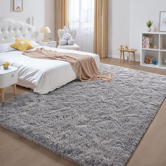 Zentavio Area Rugs for Living Room Grey Rugs for Bedroom Large 6x9 Carpet Fluffy Furry Soft Shag Aesthetic Plush High Pile Gray Throw Rug for Nursery Kids Room Dorm