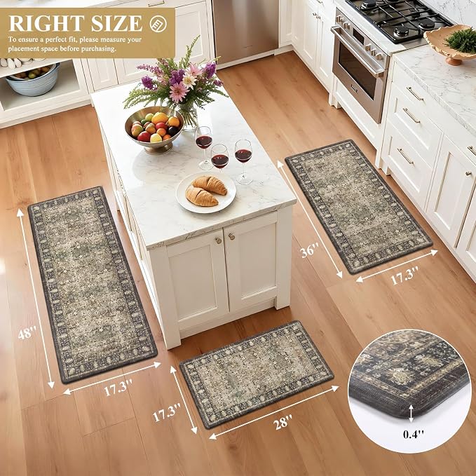 Pauwer Anti Fatigue Kitchen Floor Mats Set of 3, Cushioned Rug, Multi Brown | Non Slip Comfort Standing Mat, PVC Foam Padded Kitchen Rugs, Waterproof Sink Rug for Small Kitchen Area, Laundry Room