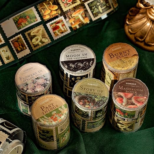 Washi Tape Set Decorative Masking Tapes Vintage Craft Tapes for Journaling Junk Journal Craft Scrapbook DIY Gift Wrapping (Retro Stamp)