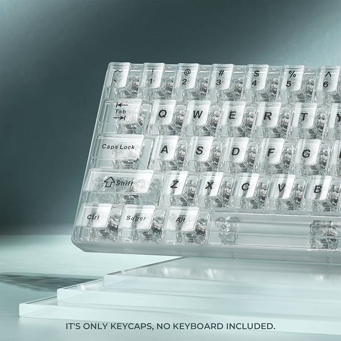 HITIME XVX Clear keycaps, White Transparent Keycaps 60 65 75 100 Percent, Crystal Ceramic Custom Key Cap Set 124 Keys, Cherry Profile, Shine Through, Cute Style for Mechanical Keyboards