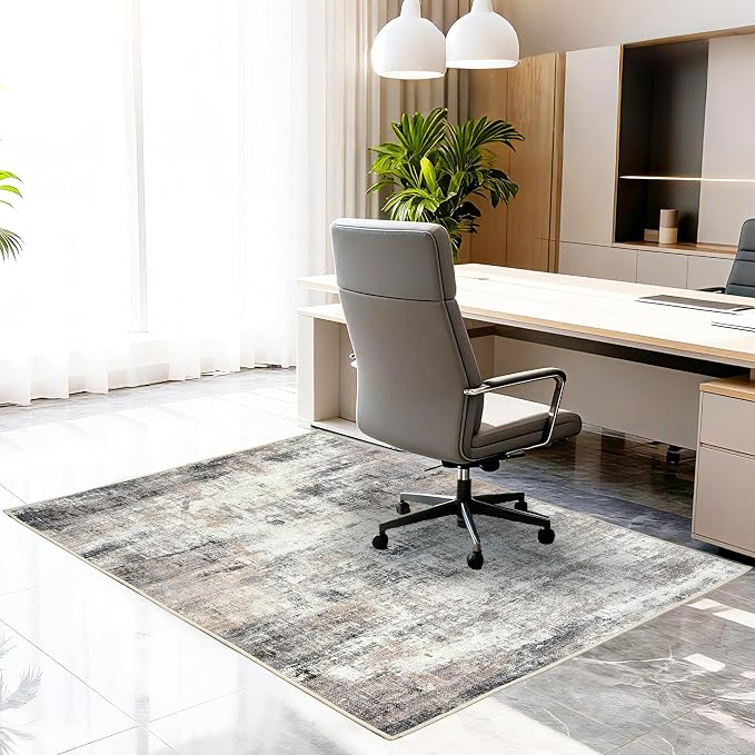 Office Chair Mat Desk Chair Hardwood Mat, Easy Glide Office Rug Under Chair Mat for Home Gaming Rolling Chair Tile Floor,Large Floor Protector Rug,Anti-Slip, Chenille Material (Beige, 48x60)