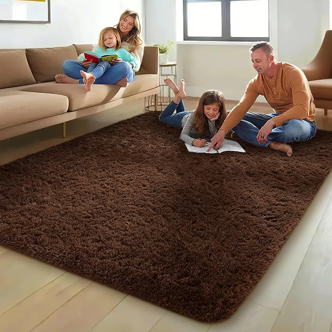 Ophanie 8x10 Brown Area Rugs for Living Room,Large Shag Bedroom Carpet,Big Indoor Thick Soft Shaggy Nursery Rug,Fluffy Carpets for Boy and Girls Room Dorm Decor Aesthetic with Over 99 pcs Pile fibers