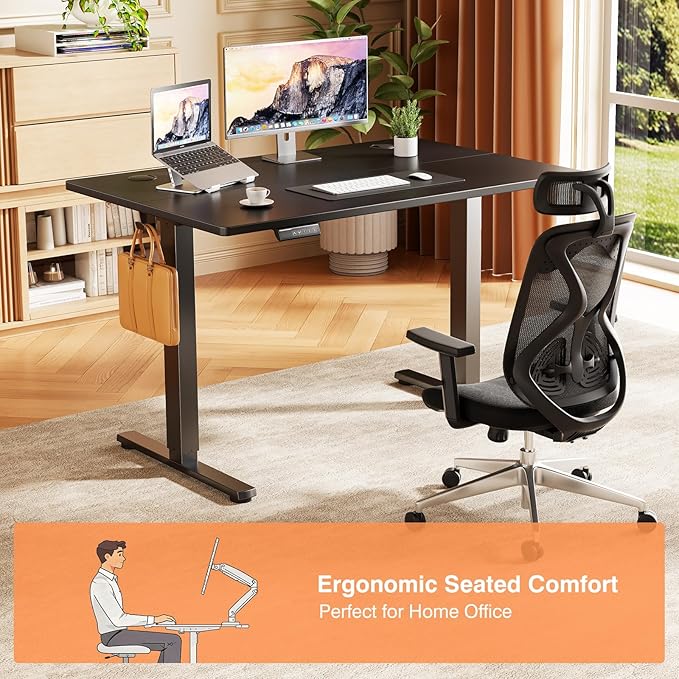 Sweetcrispy Electric Standing Desk Adjustable Height, 40x24 Inch Sit Stand Up Home Office Desks Computer Workstation PC Work Table with 3 Memory Preset Splice Wood Board Metal Frame, Black