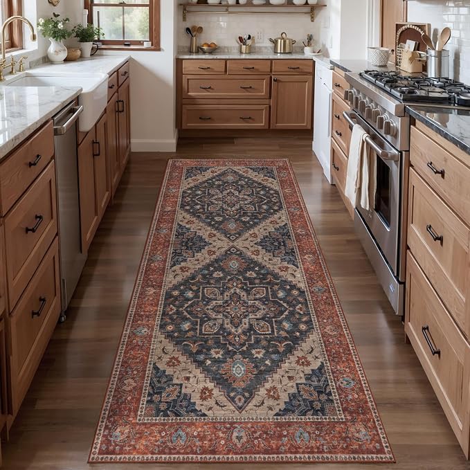 Tangsoo 2x5 Washable Runner Rugs for Hallways, Non Slip Vintage Runner Rug, Soft Low Pile Long Rug Runner, Print Distressed Carpet Runners for Kitchen Bedroom Entryway Bathroom Living Room Home Decor