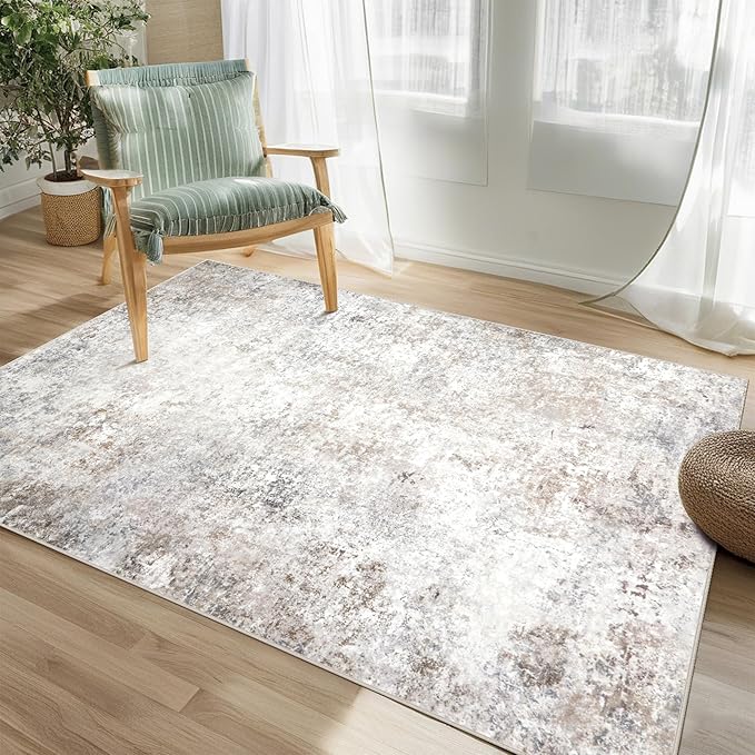 Srugn Washable Rugs 3x5 Area Rugs for Living Room,Bedroom- Non Slip Vintage Entryway Rug for Indoor Entry,Kitchen,Bathroom,Kids Girls Room,Home,Office,Beige Grey