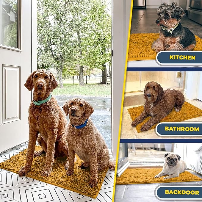 Muddy Mat® | Super Absorbent Door Mat Indoor, Microfiber Quick Dry Chenille Entryway Rug, Non-Slip Front Door Mat, Indoor Mats for Entryway, Machine Washable Pet Rug, Gold 19" x 30"