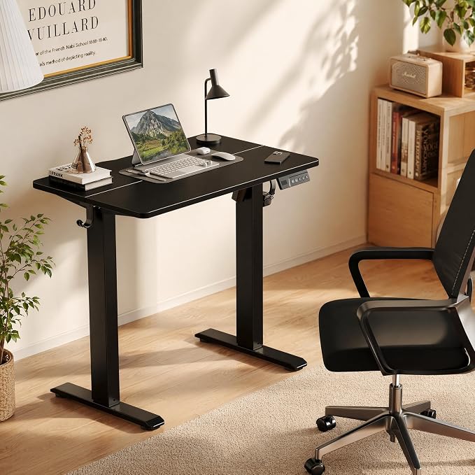 Claiks Electric Small Standing Desk, 35x20 Inch, Black | Adjustable height for sit-stand, 156lbs capacity, scratch-resistant surface, 3 memory presets, cable management & hook.