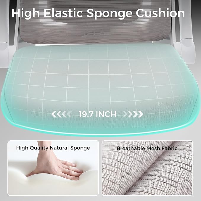 Office Chair,Ergonomic Mesh Computer Desk Chair,Grey | 2D Adjustable Lumbar Support,3D Headrest,Adjustable & Flip-Up Armrests,Rolling,Tilting,Swivel,High Back,Executive PC Chair