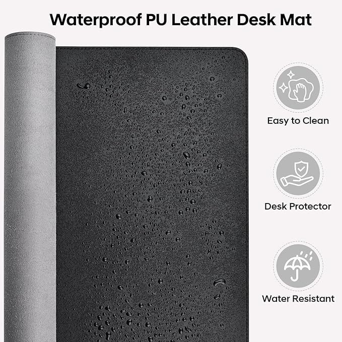 Leather Desk Pad Protector, Office Desk Mat, Large Mouse Pad, Non-Slip PU Leather Desk Blotter, Waterproof Computer Desk Writing Pad for Office and Home (Black, 47.2" x 23.6")