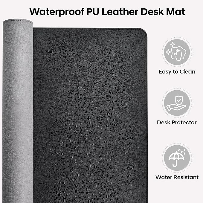 Leather Desk Pad Protector, Office Desk Mat, Large Mouse Pad, Non-Slip PU Leather Desk Blotter, Waterproof Computer Desk Writing Pad for Office and Home (Black, 23.6" x 13.7")