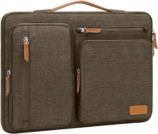 MOSISO 360 Protective Laptop Case 15 inch, 15 inch Laptop Sleeve Compatible with MacBook Air M5 M4 M3 M2 2026-2023, Dell XPS Plus, Side Open Carrying Case with 4 Zipper Pockets&Handle, Carob Brown