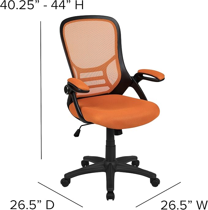 Flash Furniture Porter Mesh High Back Ergonomic Swivel Office Chair with Lumbar Support, Flip-Up Arms, Tilt Lock/Tilt Tension, Height Adjustable, Black/Black Frame