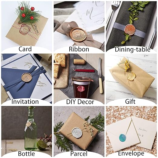 OwnMy 6 PCS Wax Seal Stamp Set with Magic Symbols Stamps Heads and Wooden Handle, Vintage Retro Classical Wax Sealing Stamps Kit with Gift Box for Invitation Envelopes Letters Crafts