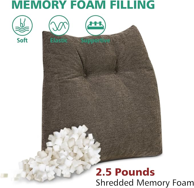 Shinnwa Lumbar Support Pillow for Office Chair, Memory Foam Back Support Pillow for Back Pain Relief, Car, Chair and Couch, 15x17.5x4.5in, Brown