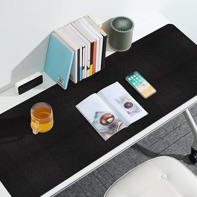 Leather Desk Pad Mat, Long Mouse Pads for Desks Non-Slip, Black Desk Matt for Desktop, Waterproof Computer Mat Desktop Protector for Office/Study/Home/Decor (47.2" x 16.9")