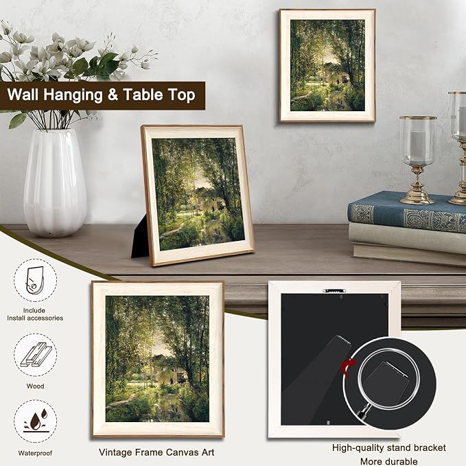 uniro Framed Canvas Wall Art, Vintage Summer Country Landscape Oil Painting, Retro Aesthetic Artwork for Wall Home Living Room Bathroom Bedroom Farmhouse Wall Decor - 10"x12"
