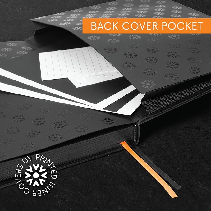 Notsu Pitch Black Paper Notebook A5 Dotted Journal | Minimalist Bullet Dot Grids with 160 Black Pages of Premium Thick 150gsm Paper, Vegan Leather Hardcovers