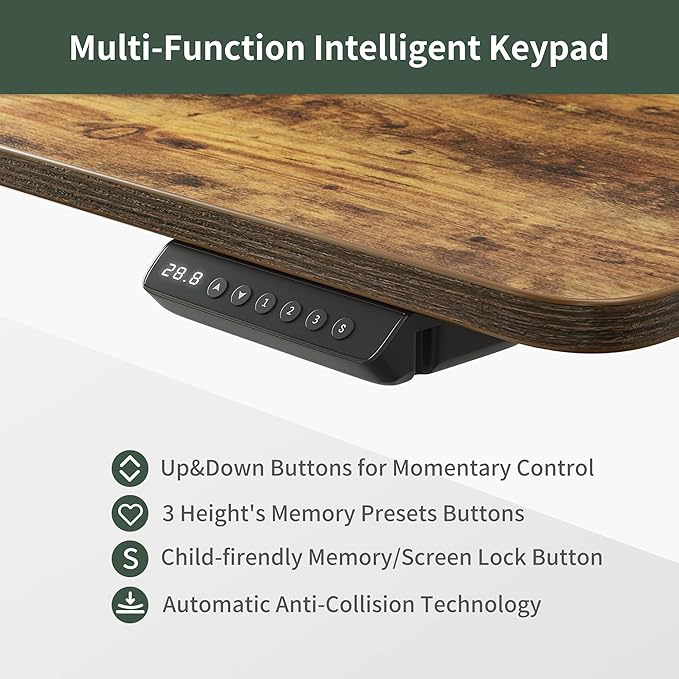 FEZIBO Electric Standing Desk 48x26 Inches with 3 Wood Drawers and Monitor Shelf, Height Adjustable Computer Desk, Ergonomic Rising Home Office Desks, Sit Stand Up Workstation Table, Rustic Brown