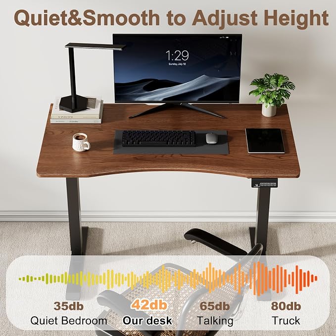 Solid Wood Electric Standing Desk 47.2"x23.6"Home Office Desk,Adjustable Workbench with 3 Stages Single Motor, Computer Workstation with T-Shaped Metal Bracket,Walnut Standing Desk for Gaming(1 Box)