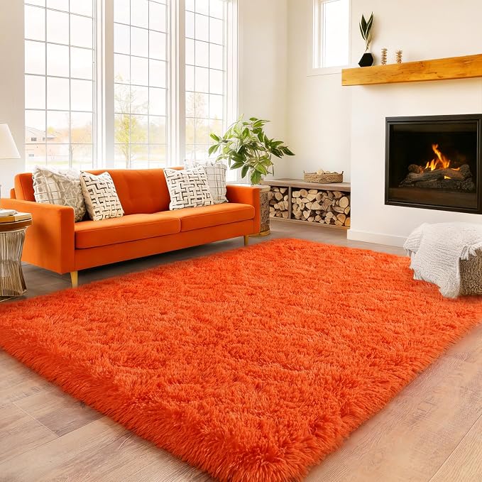 5x7 Area Rug for Living Room, Ultra Fluffy Rug Fuzzy Shag Shaggy Carpets for Bedroom,Anti-Skid Indoor High Pile Soft Rug Carpet for Bedroom Kids Room Nursery Boy Girls Room Dorm Home Decor, Orange