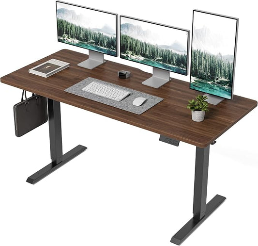 DESINO Standing Desk, 63 × 28 Inches Electric Height Adjustable, Sit and Stand Up, Computer Office Desk with Splice Board, Black Frame/Black Walnut TOP