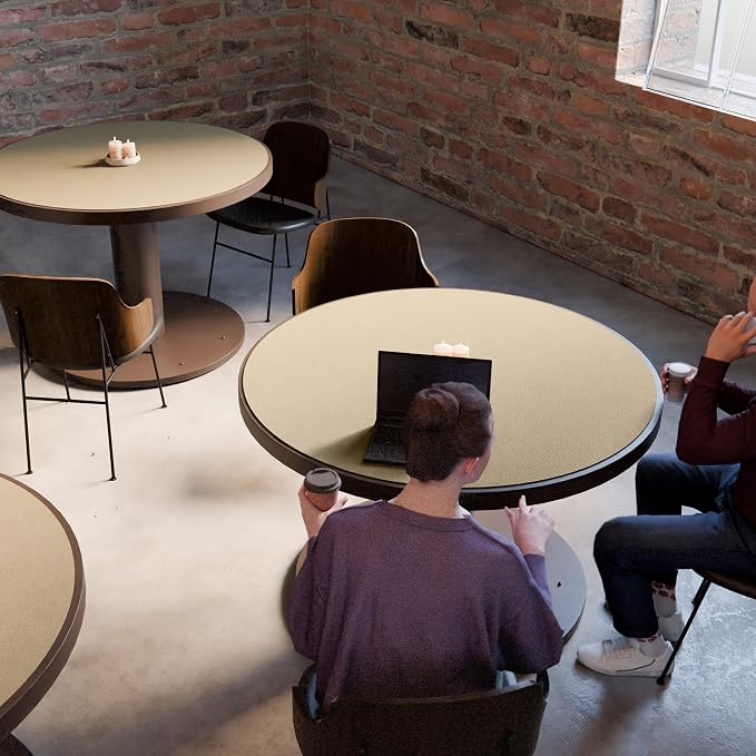 MAIDERN 42 Inch Round Cork & Leather Table Pad Protector, Cuttable Size (36-42 Inch), Trimmable Dining Table Mat, Heat Resistant/Non-Slip Table Cover for Kitchen, Office, or Restauran (Golden)