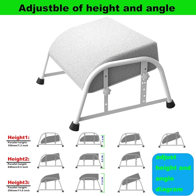 10-Level Adjustable Under Desk Footrest, XL White Metal Frame | Ergonomic under desk leg rest or desk foot rest. Home computer heavy duty office chair foot stool for gamers,work(White Plus)