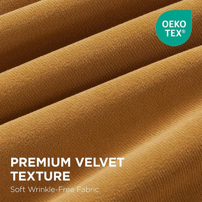Joydeco Mustard Yellow 100% Blackout Curtains 96 Inch 2 Panels, Luxury Thermal Yellow Velvet Curtains for Bedroom Living Room, Soundproof Blackout Window Drapes, Grommet Top (52W x 96L)