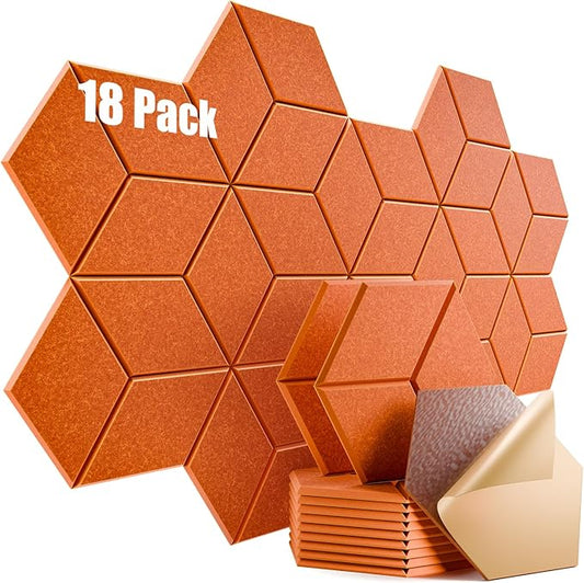 18 Pack Self-Adhesive Acoustic Panels 12" X 10" X 0.4" - Sound Proof Foam Panels for Wall with High Density, Y-Lined Design, Flame Resistant, Absorb Noise and Eliminate Echoes(Tangerine)