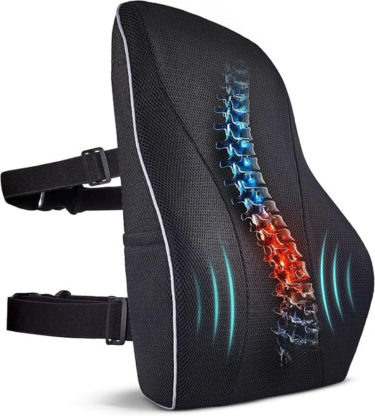 TULARIS Extra Dense Lumbar Support Pillow with Double Adjustable Straps - Ergonomic Memory Foam Cushion for Office Chair, Car, Couch - Firm Back Support for Lower Back & Spine Pain Relief