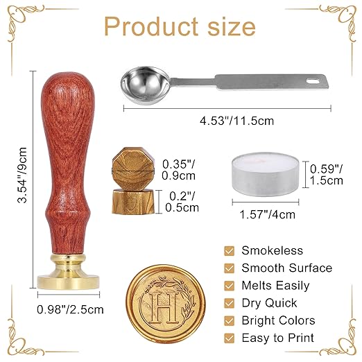 Yoption Letter Wax Seal Kit, Vintage Initial Alphabet H With Wreath Stamp and 120 Antique Gold Seal Beads