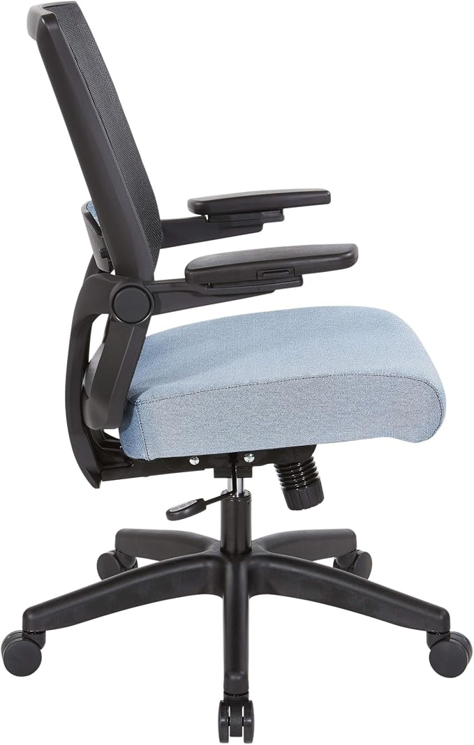 Space Seating 867 Series Adjustable Manager's Chair with Breathable Mesh Back, Lumbar Support and Padded Flip Arms, Blue Fabric Seat with Black Nylon Base