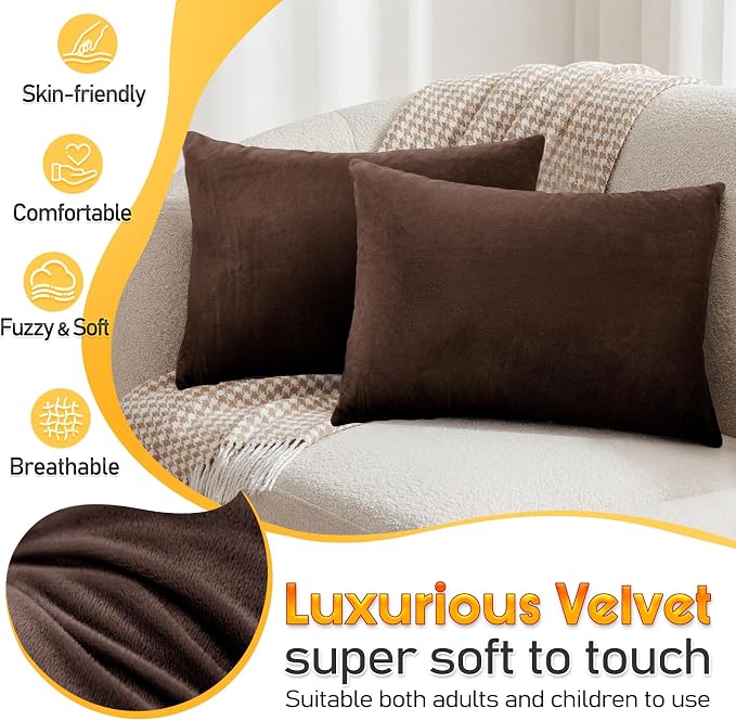 1 MIDDLE ONE 2 Pack Small Pillow, 16 X 12 Inches, Memory Foam Mini Pillow for Travel, Camping, Sleeping, Nap and Neck, Knee, Lumbar Support, Tiny Cushion for Pet, Dogs (Brown)