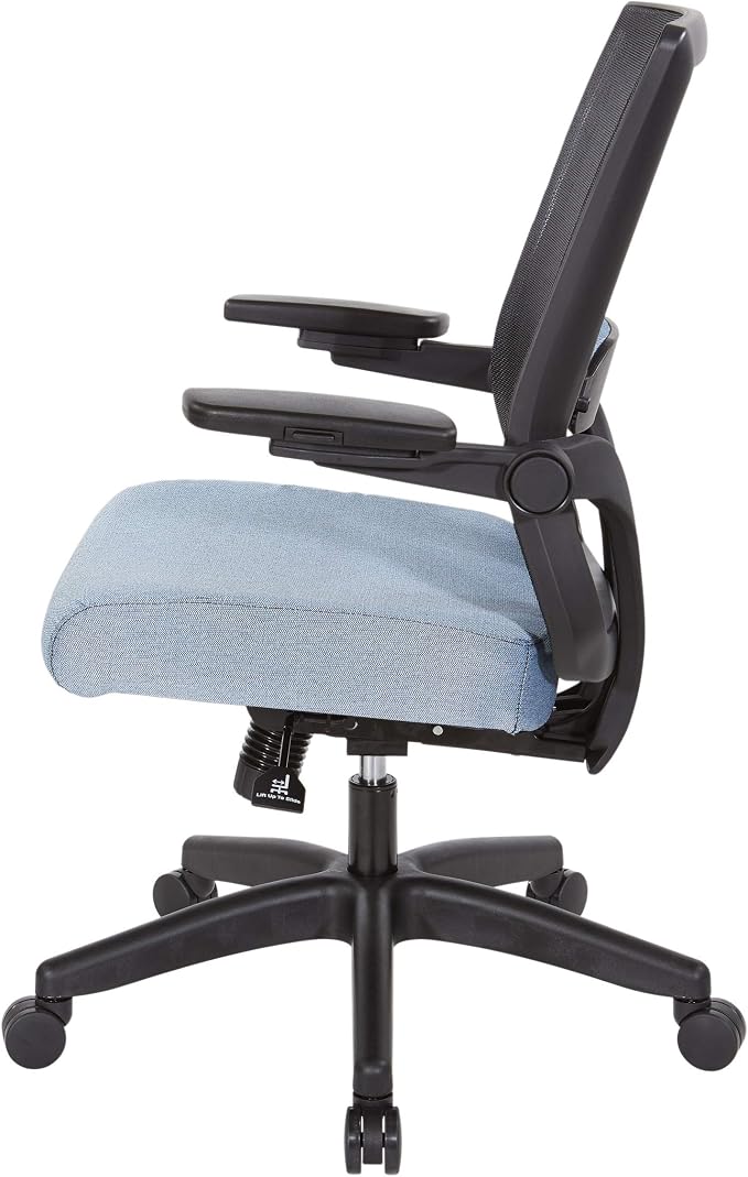 Space Seating 867 Series Adjustable Manager's Chair with Breathable Mesh Back, Lumbar Support and Padded Flip Arms, Blue Fabric Seat with Black Nylon Base