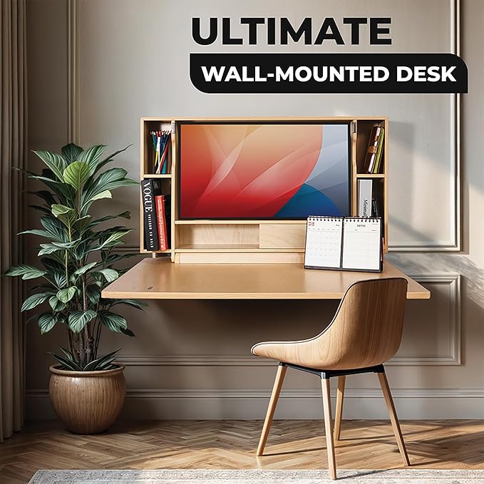SKEENA Wall-Mounted Desk - Floating Folding Desk with Storage, Space-Saving Design for Home Office (36")