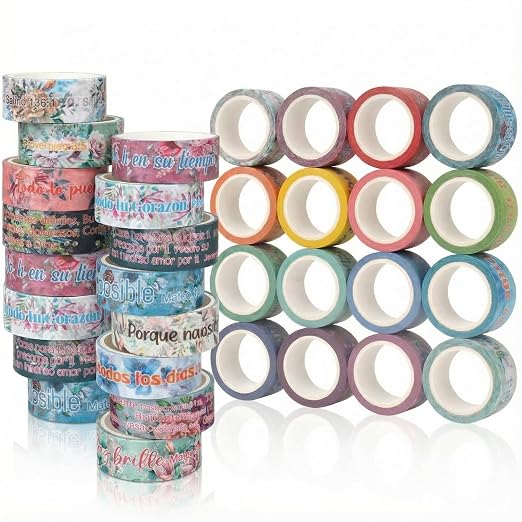 24 Rolls Back to School Christian Washi Tape Gifts Bulk Graduation VBS Religious Scripture Spanish Floral Bible Verse Washi Tape for Bible Journaling Crafting Students BibleStudy Stationery