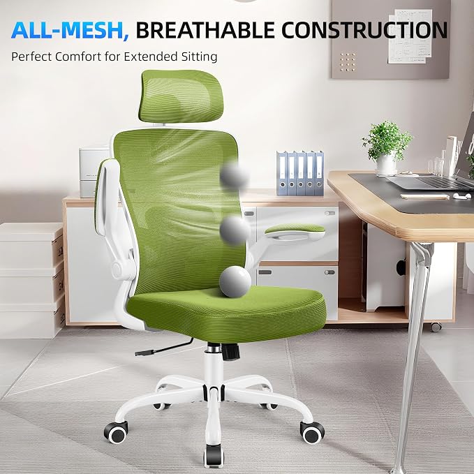 FelixKing Office Chair, Desk Chair with Adjustable Lumbar Support, Ergonomic Computer Chair with High Back and Armrest, Adjustable Height Gaming Chair Home Office Swivel Chair(Avocado Green)