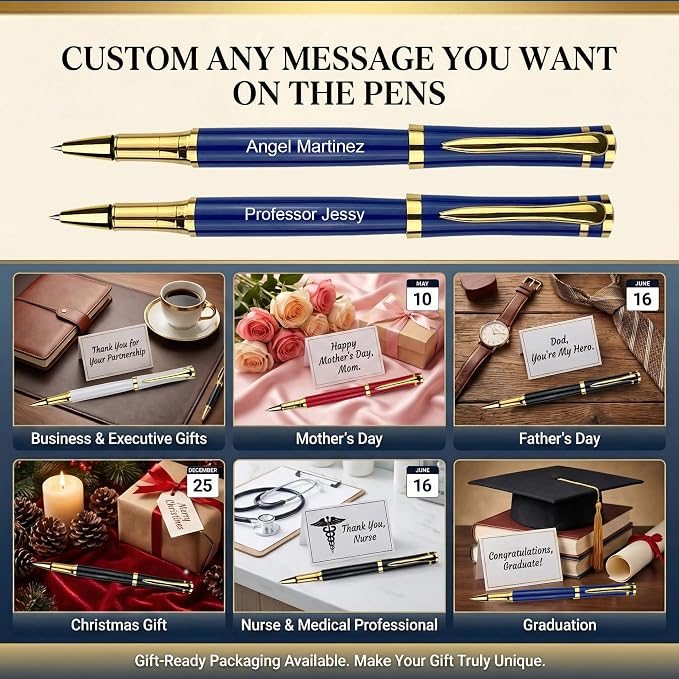 Yastar Personalized Pen with Custom Keychain, Gift Set with Pen Box - Metal Body Engraved with Your Message Personal Names Message - Gift for Business Office Colleague Friends