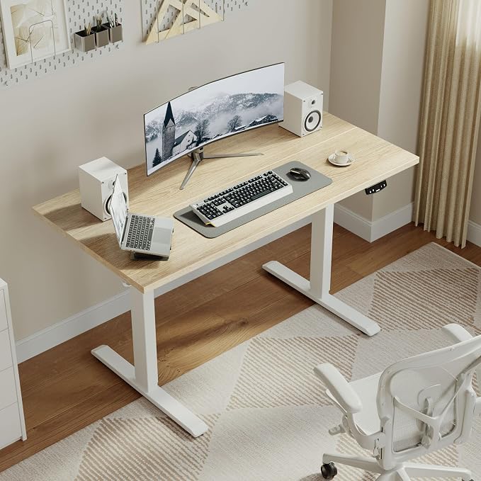 Agilestic Electric Standing Desk, 48 x 24 Inches Height Adjustable Desk, Sit Stand up for Work Office Home, Ergonomic Rising Computer Table with Memory Preset, Maple