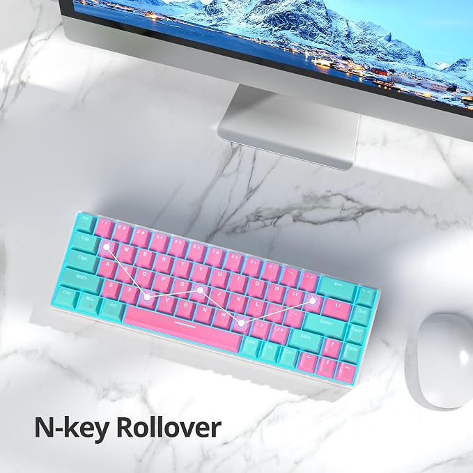 65 Percent Gaming Keyboard Mechanical with Linear Red Switch, 65% Wired Ultra-Compact Mini Pink Keyboard LED with PBT Keycaps for Ps4/Ps5/Xbox(68 Miami)